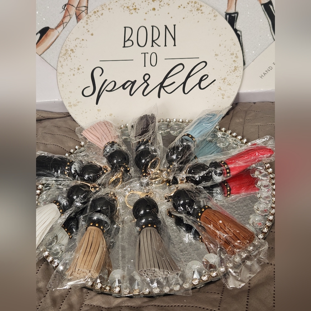 Colorful Tassel Keychains W Black And White Marble & Gold Studs NIP
